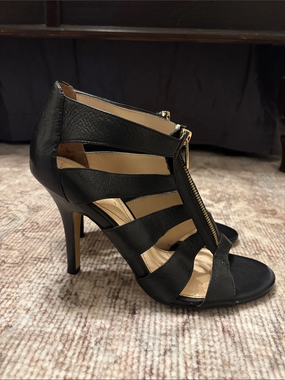 Isola Black Strappy Zip-Front Women’s Heels